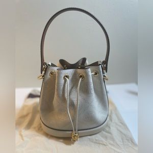 Tory Burch White and Gold Bucket Bag